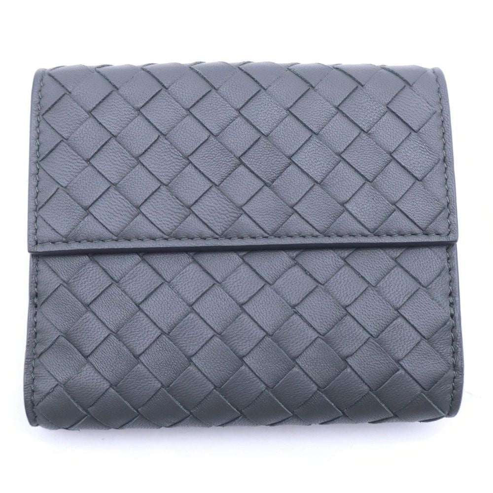 Bottega Veneta Intrecciato Trifold Compact Wallet Coin Case Gray Leather