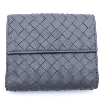 Bottega Veneta Intrecciato Trifold Compact Wallet Coin Case Gray Leather