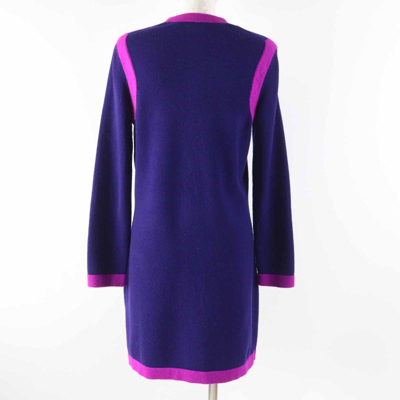 CHANEL 23AW P75656 100% Cashmere Bicolor Long Knit Cardigan With Rhinestone