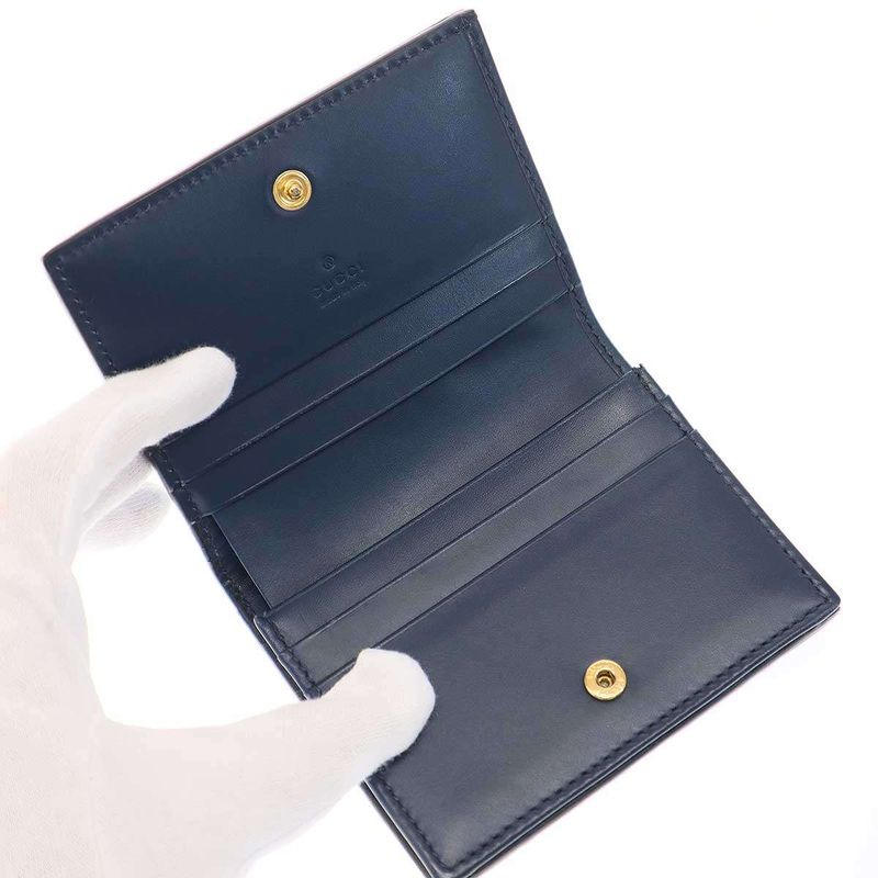Gucci Striped Leather Compact Wallet 410120 Navy