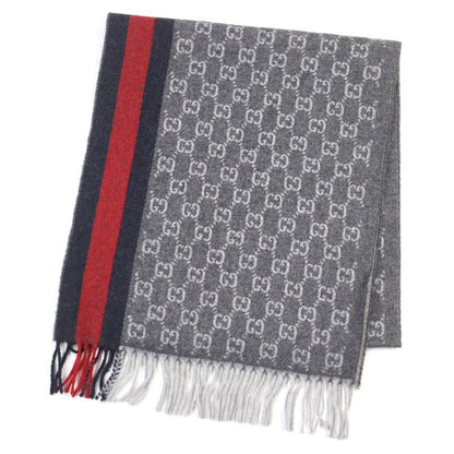 Gucci 391531 Cashmere 50% GG Logo All-over Webline Fringed Scarf Grayish 35 X