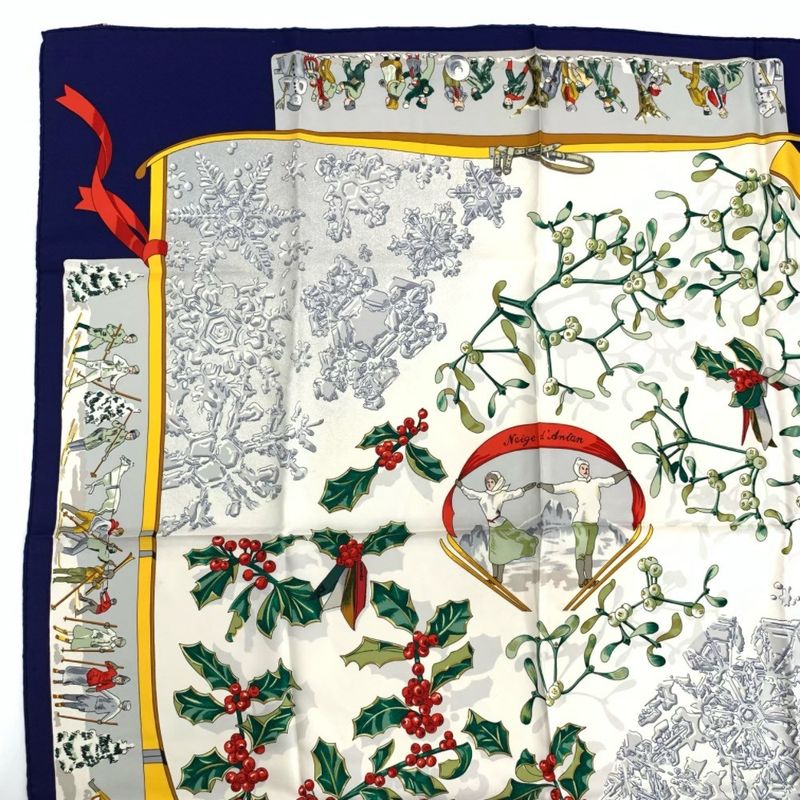 Hermes Carre 90 Neige D'antan Last Year's Snow Scarf 100% Silk