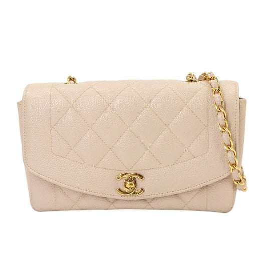 Chanel Diana Quilted 22 Chain Shoulder Bag Caviar Leather Pink Beige Vintage