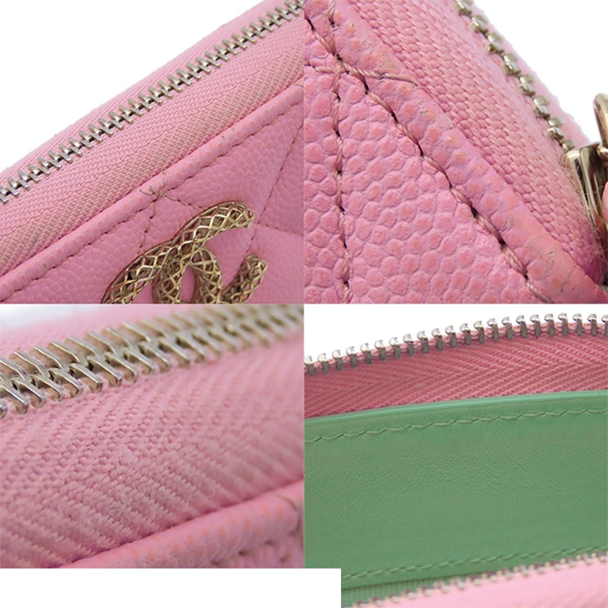 Chanel Wallet Pink Gold Caviar Leather Quilted Mesh CC Logo — view 7