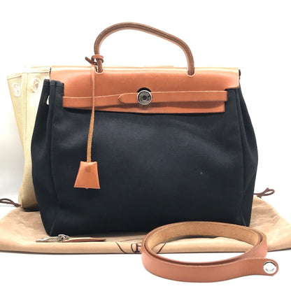 Hermes Herbag PM Toilet Ash 2-Way Shoulder Bag Black Camel Price Negotiation