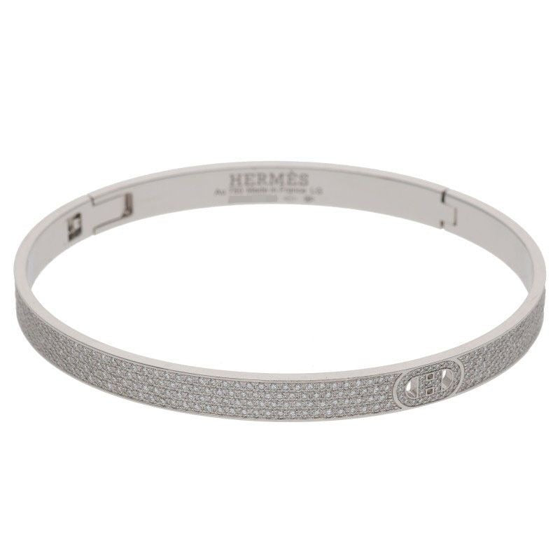 Hermes H Dancre PM 18K White Gold Pave Diamond Hdancre Pmbracelet LG