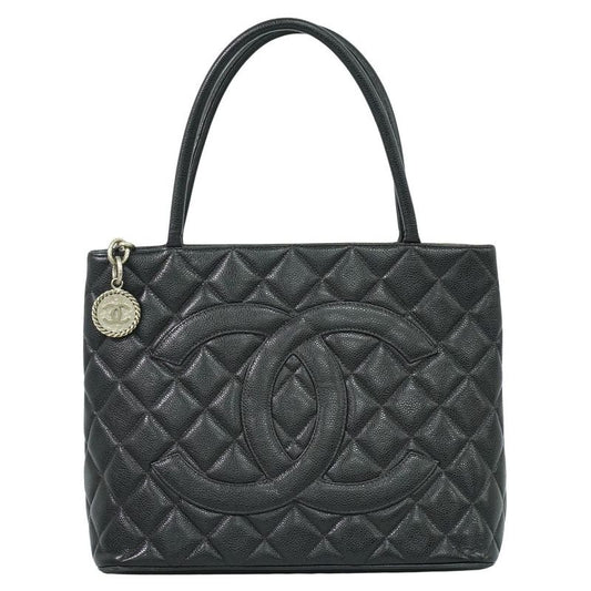 Chanel Revival Tote Handbag Caviar Leather Black Coco