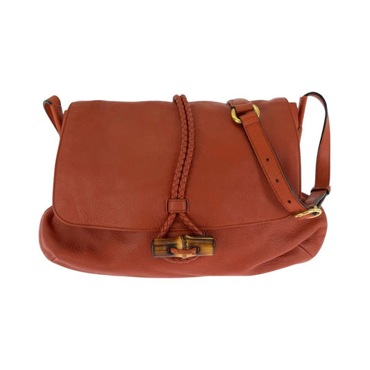 Gucci Bamboo Orange Brown Gold Leather Shoulder Bag Pochette