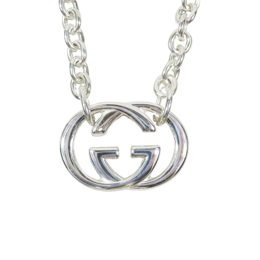 Gucci Polished Interlocking Logo Chain Necklace GG Pendant Silver