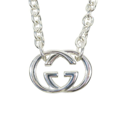 Gucci Polished Interlocking Logo Chain Necklace GG Pendant Silver