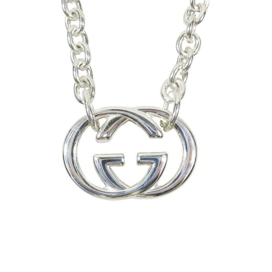 Gucci Polished Interlocking Logo Chain Necklace GG Pendant Silver