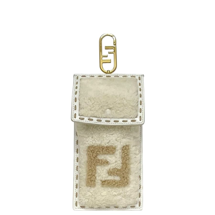 Fendi Phone Pouch White Beige 219 Case Leather