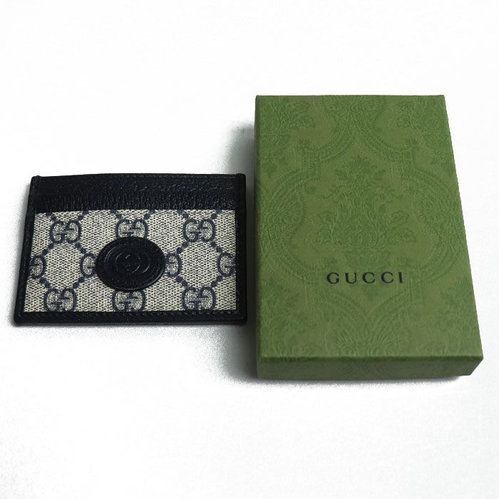 Gucci GG Supreme Card Case Navy Beige 673002 K9gsn 4075 Men's Preowned