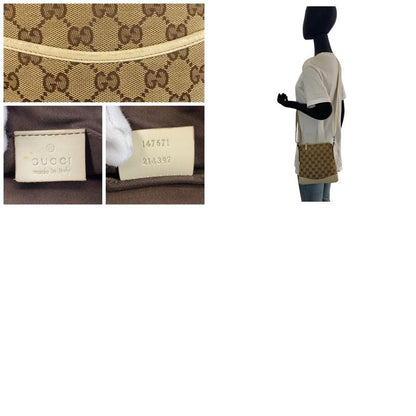 Gucci Beige White Silver Hardware GG Canvas/leather 147671 Shoulder Bag