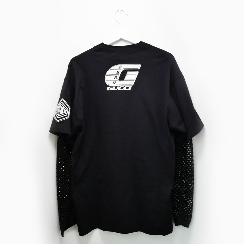 Gucci Layered Logo Long Sleeve T-shirt M Size Black Patch Sequin Long
