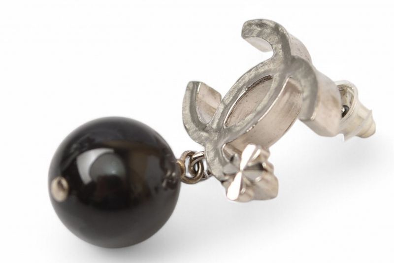 Chanel Earrings Chanel CC Mark Clover Swing Ball Silver Black B13