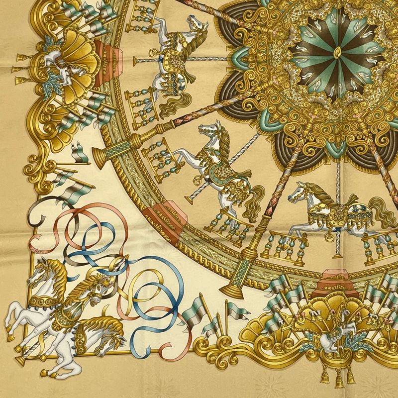 Hermes Carre 90 LUNA PARK Luna Park Amusement Park Scarf Silk Yellow
