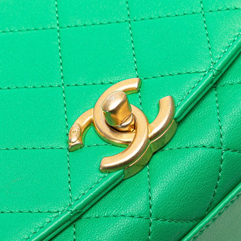 Chanel Matelasse Coco Mark Top Handle Shoulder Bag Tote Bag 2WAY Green Gold
