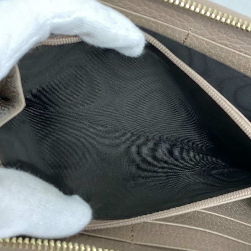 Gucci Long Wallet GG Nylon 456117 PVC Leather Pink Brown Chien Pan Gold