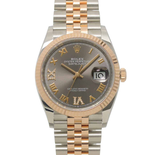 Rolex Datejust 36 Roulette Diamond Watch Gray 18k Pink Gold Automatic Winding