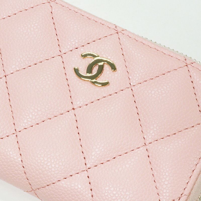 Chanel Coin Case Matelasse Classic Zip Coin Purse Caviar Skin Pink Gold