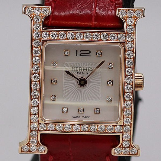 Hermes Watch PG Quartz White Shell Dial 18k 750 23.9 Tam
