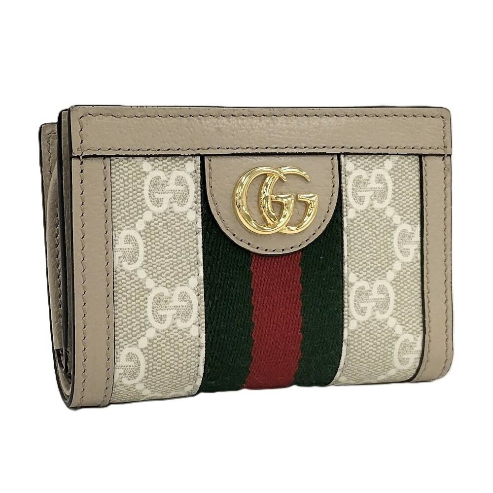 Gucci Bifold Wallet Ophidia GG Compact Supreme Leather Beige Brown