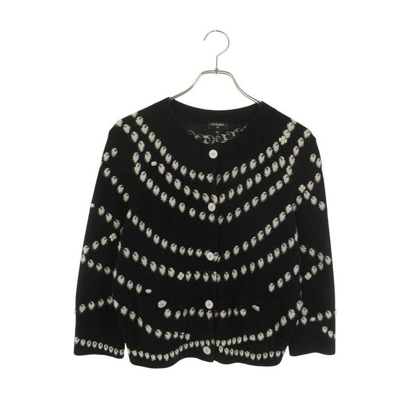 Chanel Pearl Pattern CC Logo Button Cashmere Knit Gun 40 Sweater