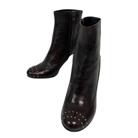 Prada Short Boots Chunky Heel Round Toe Stats 34.5 Brown