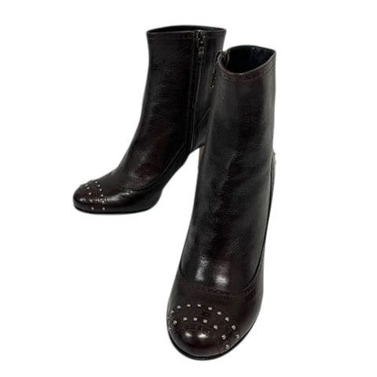 Prada Short Boots Chunky Heel Round Toe Stats 34.5 Brown