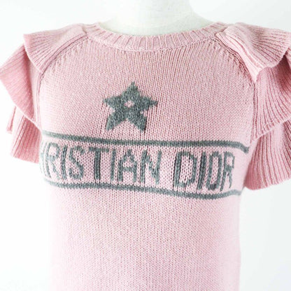 Christian DIOR 344s13bm003 100% Cashmere Frilled Short Sleeve Knit Pink Gray