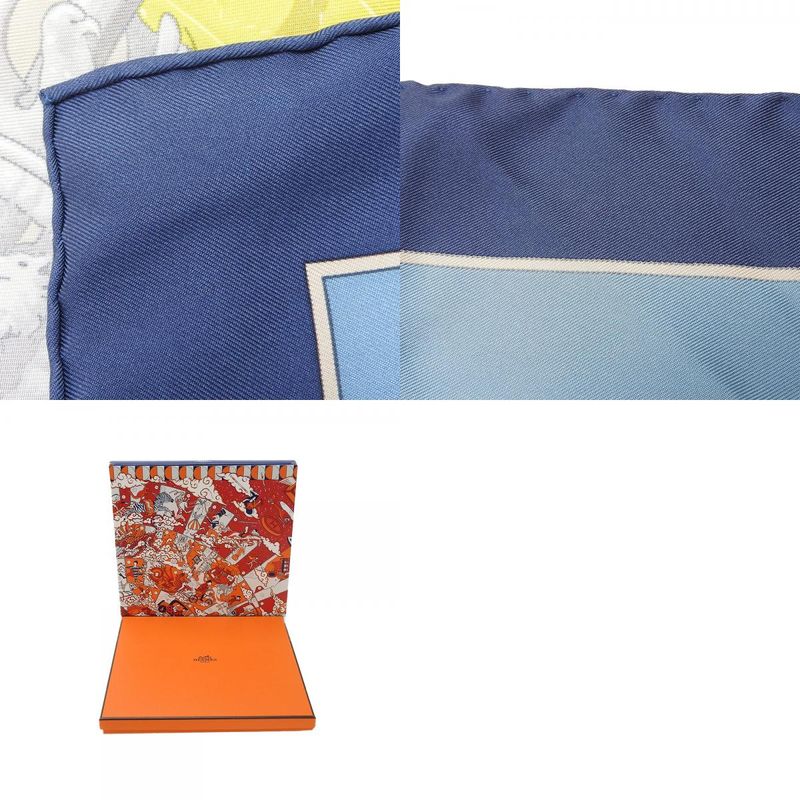 Hermes Scarf Carré 90 Silk Multicolor Ice Blue Yellow LIFT Profile Women Hermes