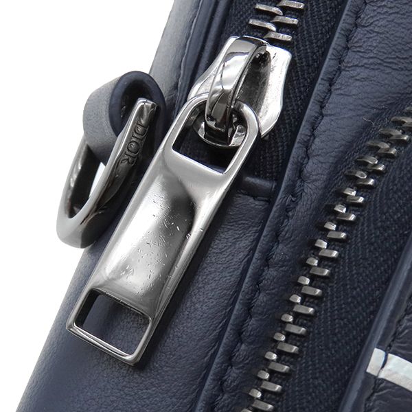 Christian Dior 2way Bag Micro Pouch Canvas Leather Navy Silver Hardware Navy