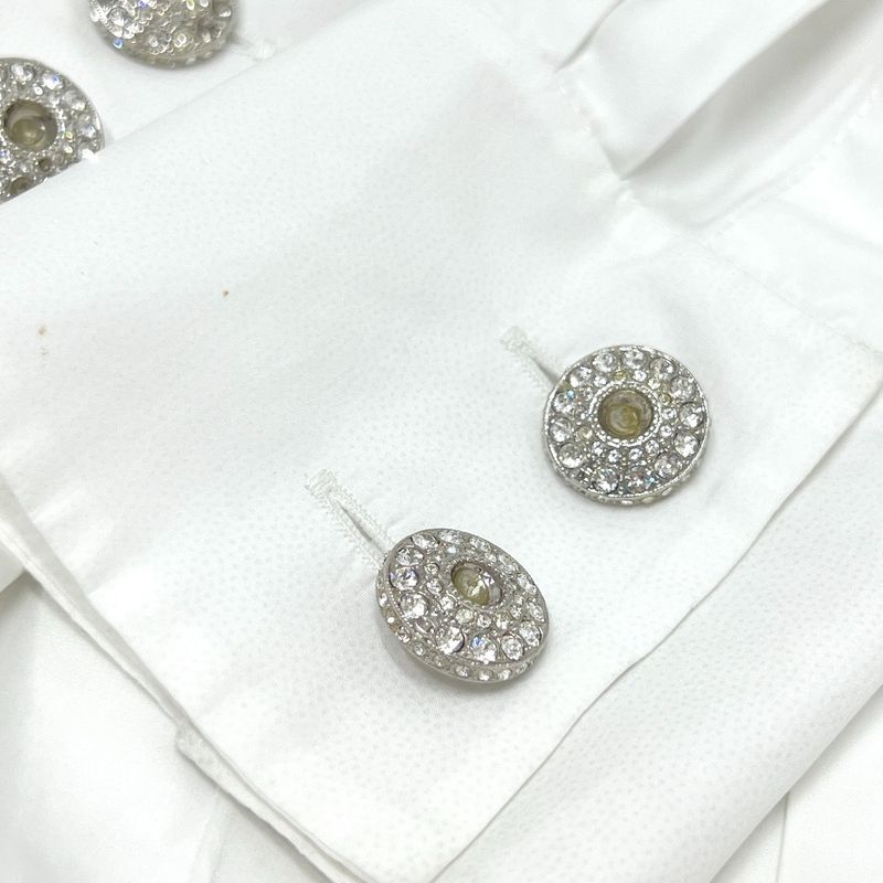 Chanel Blouse Rhinestone Button P59362 Cotton White