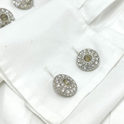 Chanel Blouse Rhinestone Button P59362 Cotton White