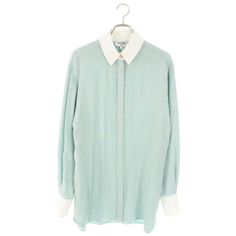 Chanel Coco Mark Allover Pattern Silk Long Sleeved Shirt 40