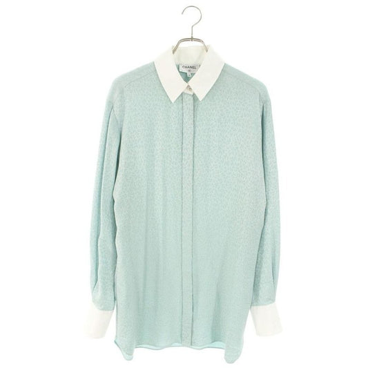 Chanel Coco Mark Allover Pattern Silk Long Sleeved Shirt 40