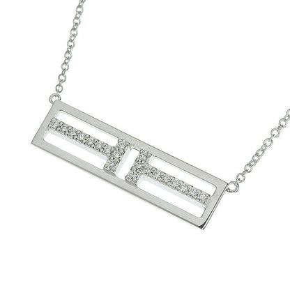 Tiffany & Co TWO Open Horizontal Bar Diamond Necklace 18K White Gold 750