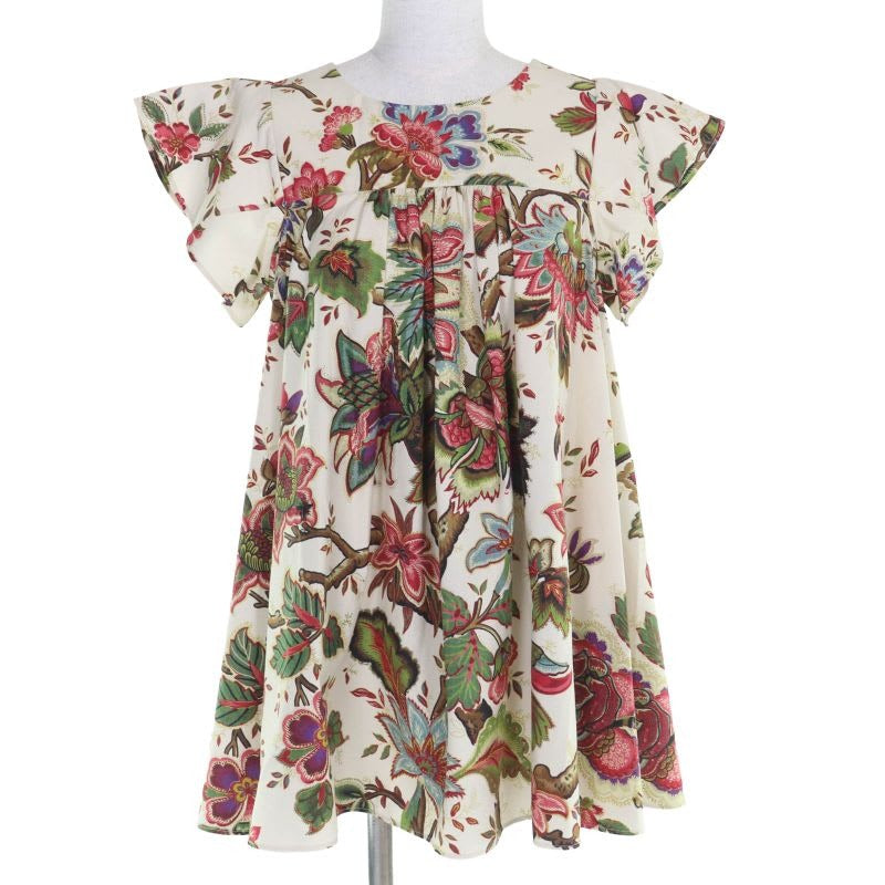 Christian Dior 411 B02 A3269 Cotton Silk Huipil All Over Pattern Short Sleeve