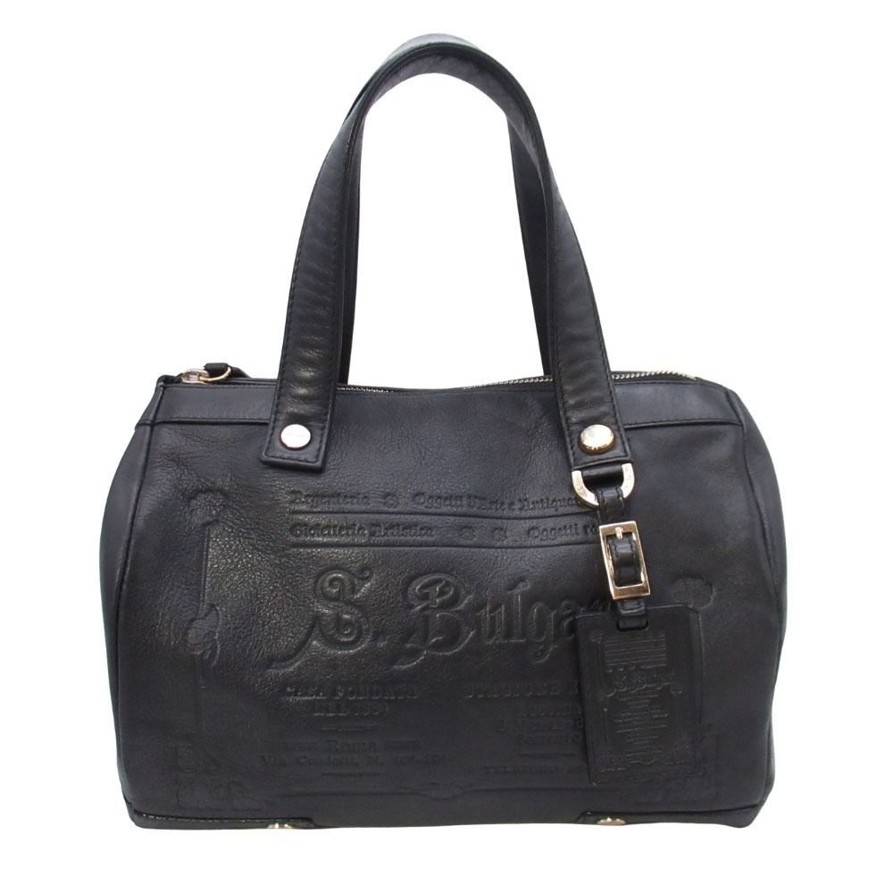 Bvlgari Collezione Mini Boston Handbag Purse Sotirio Embossed Black