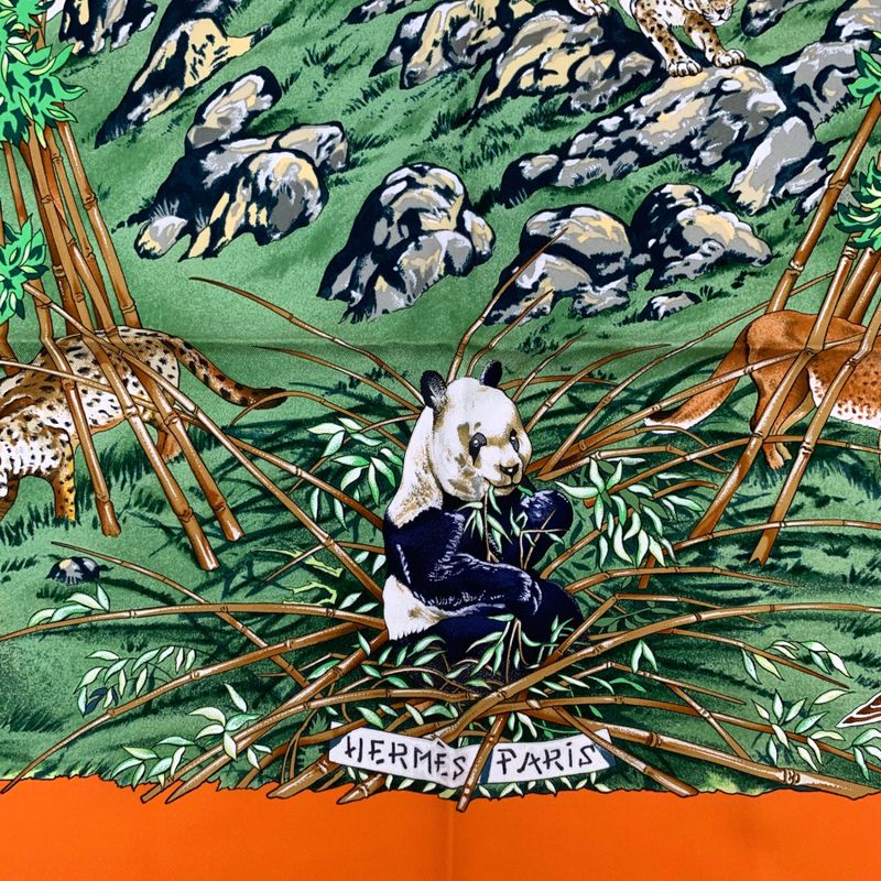 Hermes Carre 90 Sichuan Orange And Multicolor Silk Scarf