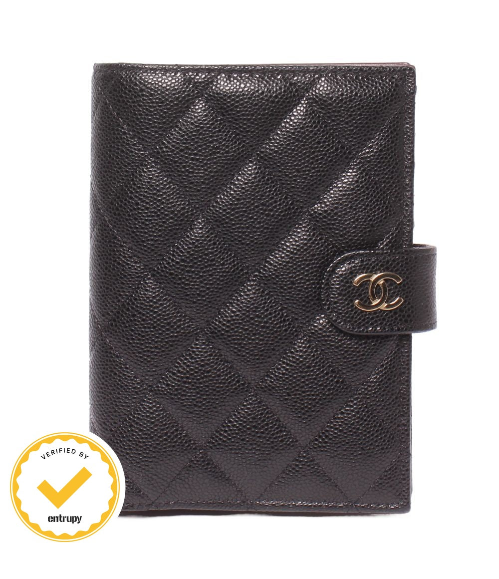 Chanel Bifold Wallet Passport Case Quilted Gold Caviar Leather