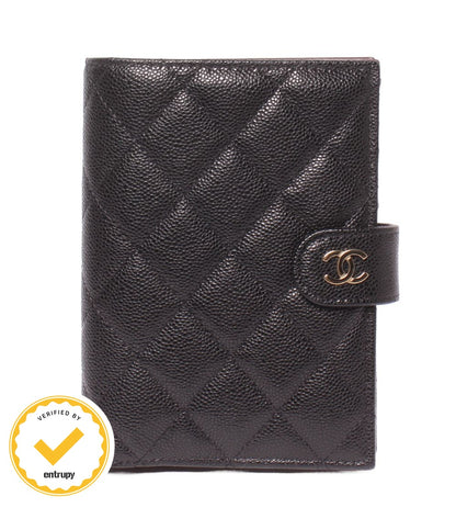 Chanel Bifold Wallet Passport Case Quilted Gold Caviar Leather
