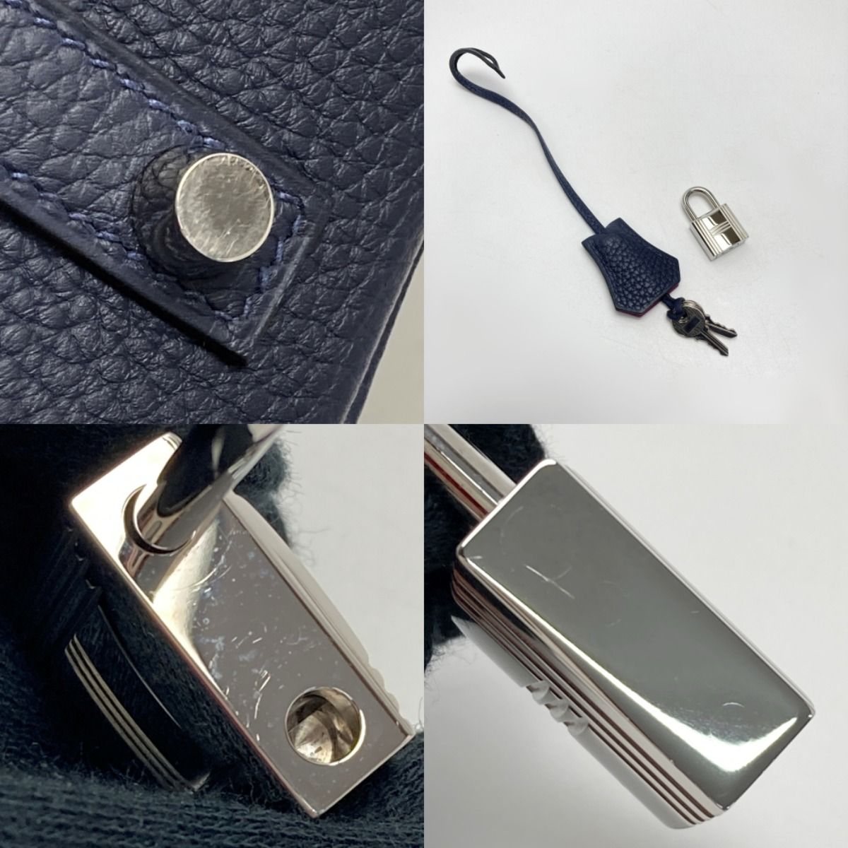 Hermes Birkin 30 Verso Handbag Blue Nuit C Engraved Taurillon Clemence