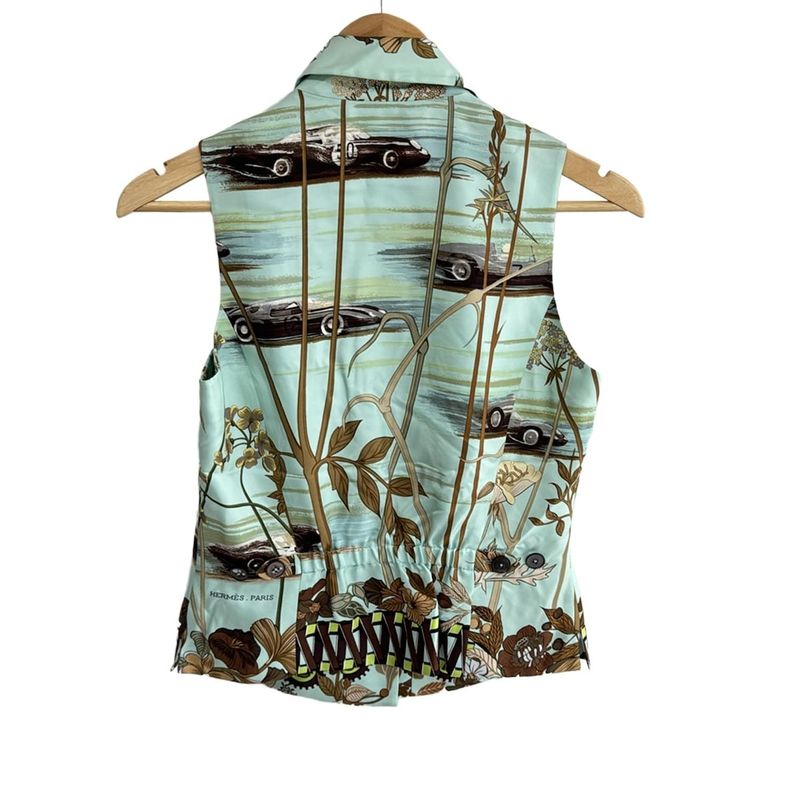 Hermes Vest Size 38 M Women - Light Blue Brown And Multi Silk/floral Pattern