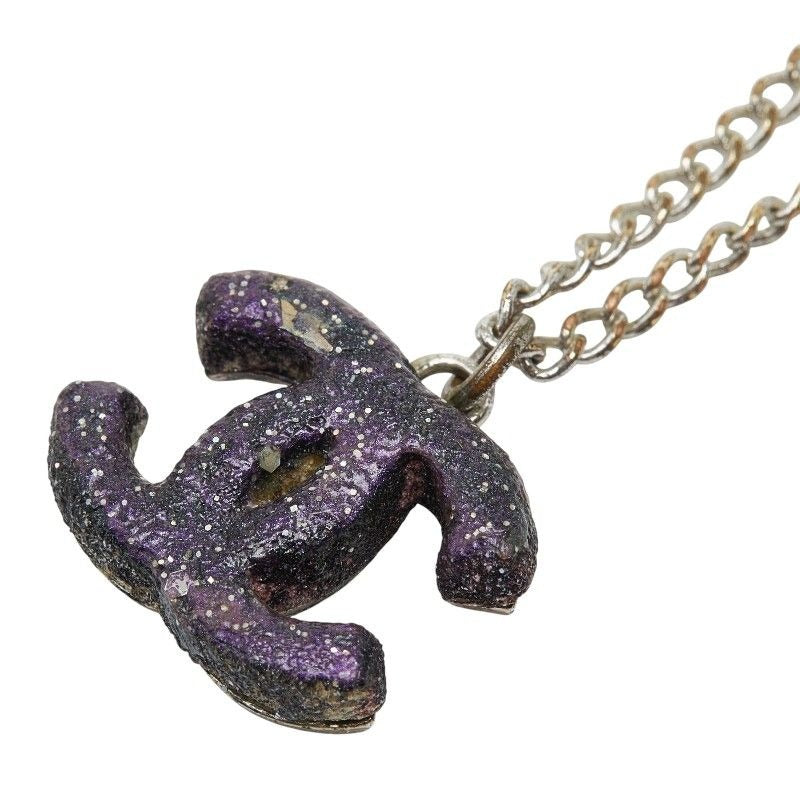 Chanel CC Logo Silver Purple Metal