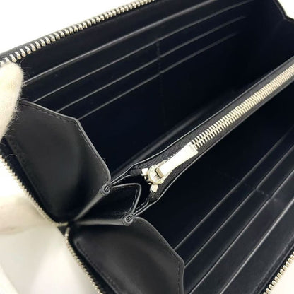 Celine Logo Leather Round Zip Leather Black Wallet Silver