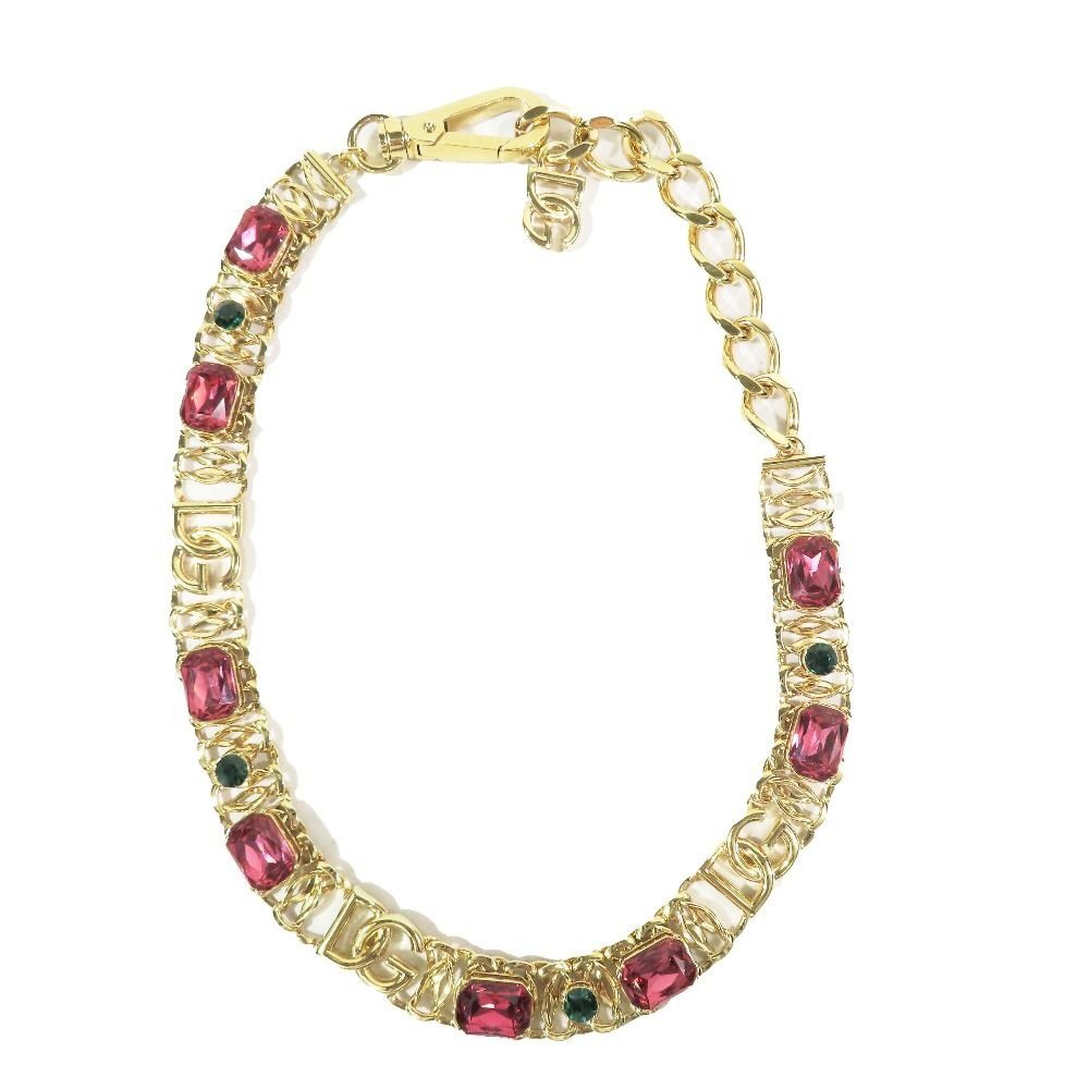 Dolce & Gabbana DG Logo Chain Necklace Visual Stone Gold