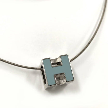 Hermes Cage Ash Cube Necklace Plated Silver
