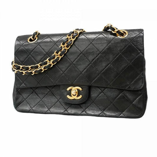 Chanel Shoulder Bag Matelasse Lambskin Black Gold Hardware Women